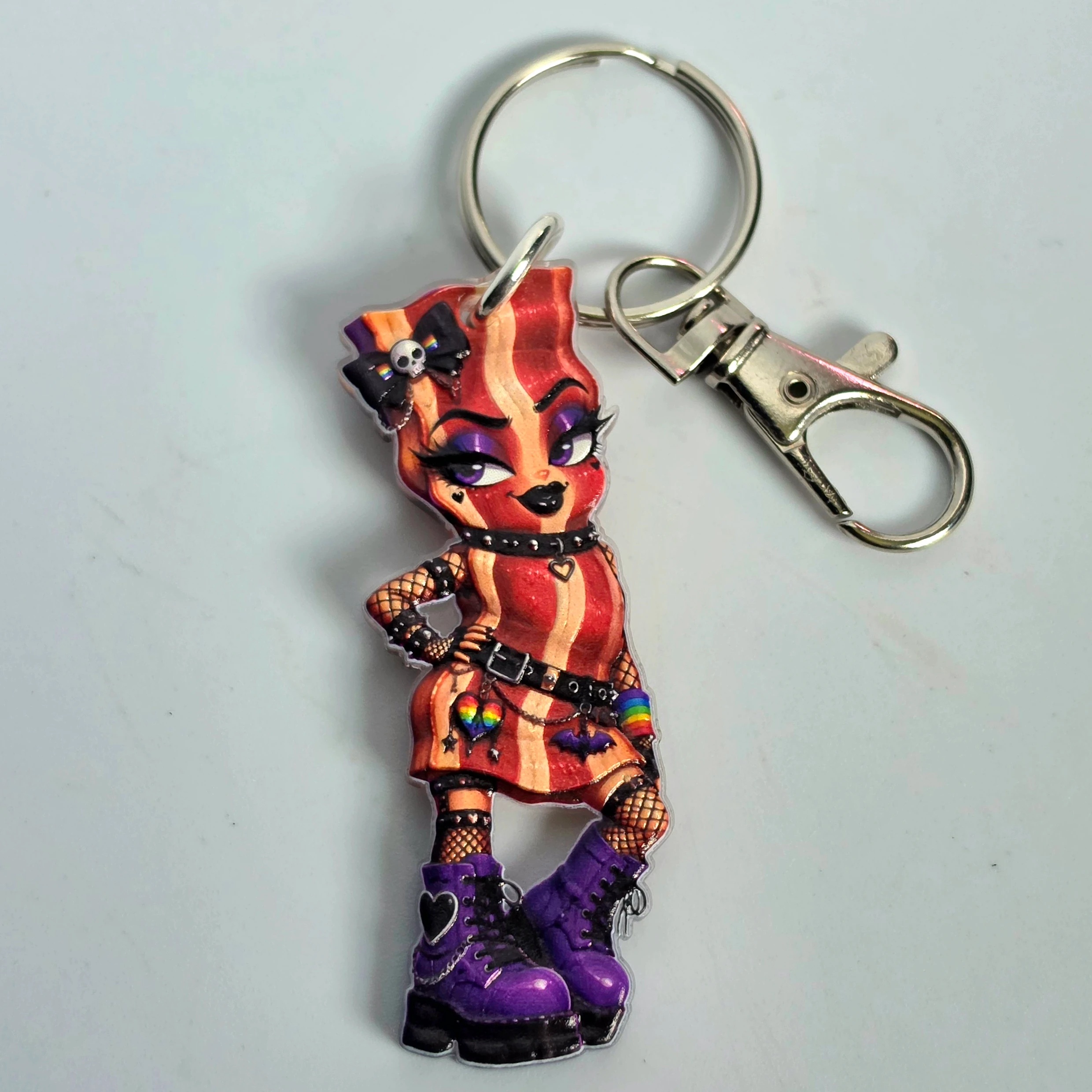 Textured Rainbow Goth Bacon Keychain