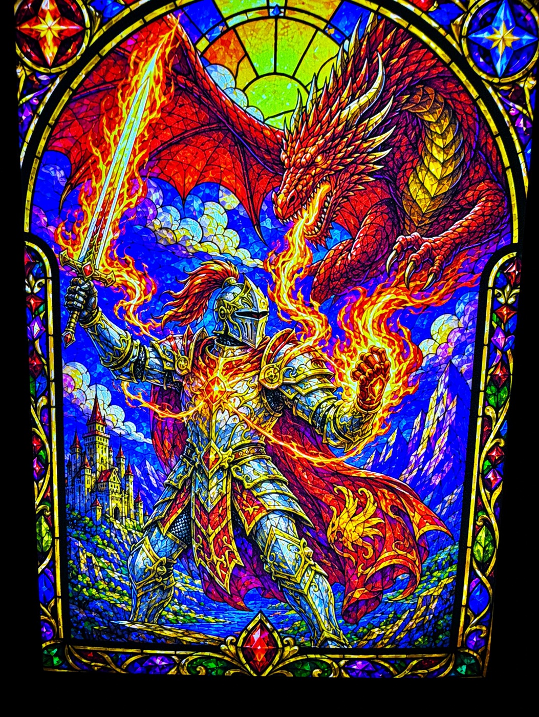Fire Knight stained glass light box